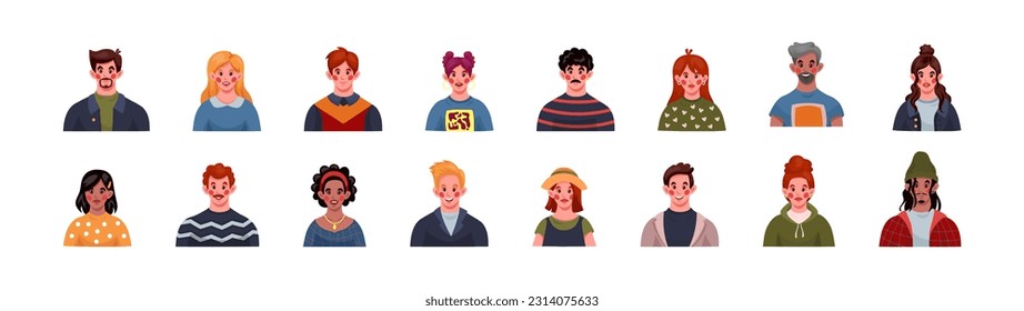 Person avatar. People business characters, office group, professional workers team, man work or job profession. Application users portraits. Vector tidy cartoon flat isolated illustrations set