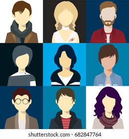 person avatars people heads various style flat illustration style Vector.