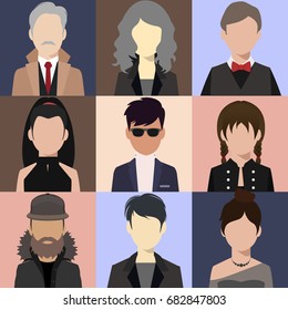 person avatars people heads various style flat illustration style Vector.