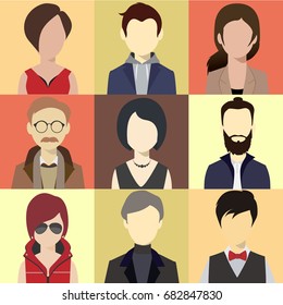 person avatars people heads various style flat illustration style Vector.