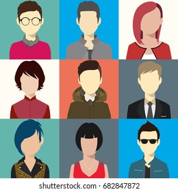 person avatars people heads various style flat illustration style Vector.