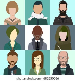 person avatars people heads various style flat illustration style Vector.