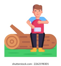 Person with backpack denoting a flat icon of sightseer