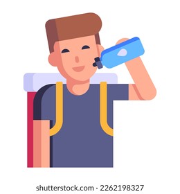 Person with backpack denoting a flat icon of sightseer