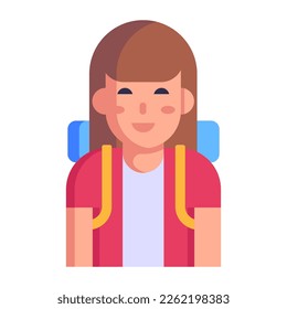 Person with backpack denoting a flat icon of sightseer