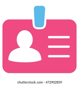Person Badge icon. Vector style is bicolor flat iconic symbol with rounded angles, pink and blue colors, white background.