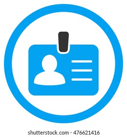 Person Badge rounded icon. Vector illustration style is flat iconic bicolor symbol, blue and gray colors, white background.