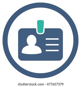 Person Badge rounded icon. Vector illustration style is flat iconic bicolor symbol, cobalt and cyan colors, white background.