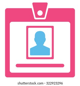 Person Badge vector icon. Style is bicolor flat symbol, pink and blue colors, rounded angles, white background.