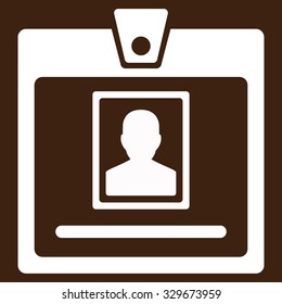 Person Badge vector icon. Style is flat symbol, white color, rounded angles, brown background.