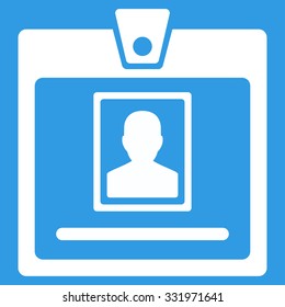 Person Badge vector icon. Style is flat symbol, white color, rounded angles, blue background.