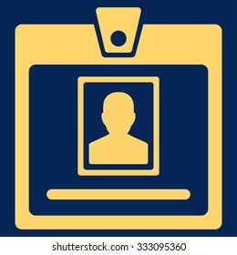 Person Badge vector icon. Style is flat symbol, yellow color, rounded angles, blue background.