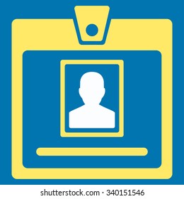 Person Badge vector icon. Style is bicolor flat symbol, yellow and white colors, rounded angles, blue background.