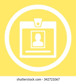 Person Badge vector icon. Style is flat rounded symbol, white color, rounded angles, yellow background.