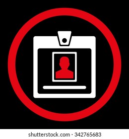 Person Badge vector icon. Style is bicolor flat rounded symbol, red and white colors, rounded angles, black background.