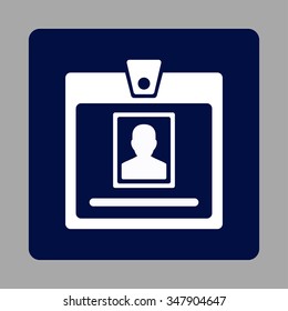 Person Badge vector icon. Style is flat rounded square button, white and dark blue colors, silver background.