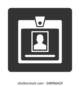 Person Badge vector icon. Style is flat rounded square button, white and gray colors, white background.