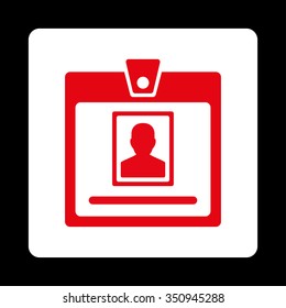 Person Badge vector icon. Style is flat rounded square button, red and white colors, black background.