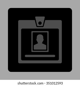 Person Badge vector icon. Style is flat rounded square button, gray and black colors, silver background.