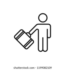 Person with baggage linear icon. Thin line illustration. Tourist, traveler. Passenger. Contour symbol. Vector isolated outline drawing. Editable stroke