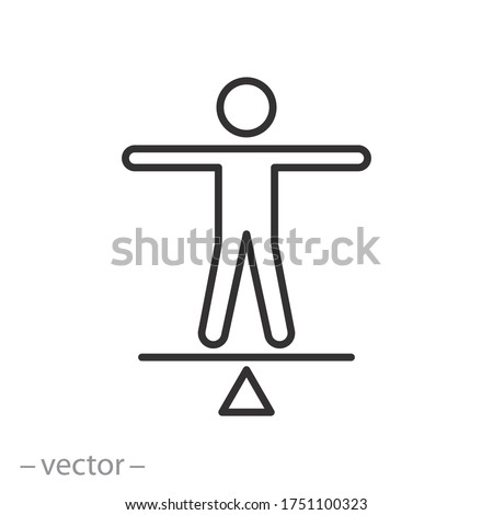 person balance icon, stability equilibrium, social calm, thin line symbol on a white background- editable stroke vector illustration eps10