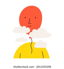 Person with balloon instead his head. Hand drawn illustration on white background.