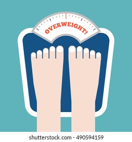 person bare feet measuring on weight scale,overweight or obesity concept