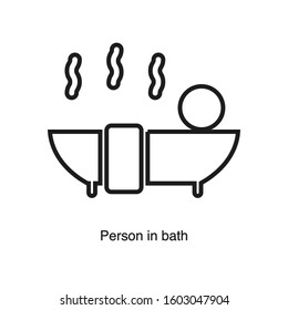 Person in bath linear icon vector on white background. Black icon illustration