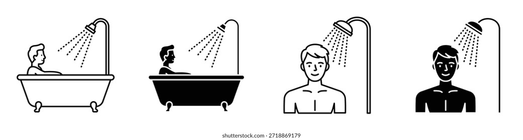 Person Bathing icon in linear and clipart style pack on white background.