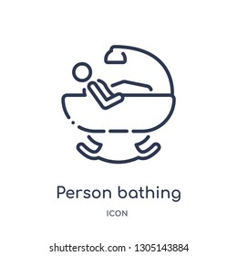 person bathing icon from people outline collection. Thin line person bathing icon isolated on white background.