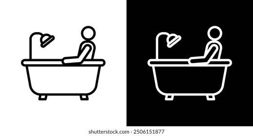 Person Bathing icon set in black and white