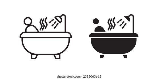 Juego de iconos de la línea de baño personal. El símbolo de la bañera de agua caliente para el diseño de la interfaz de usuario. En color negro.