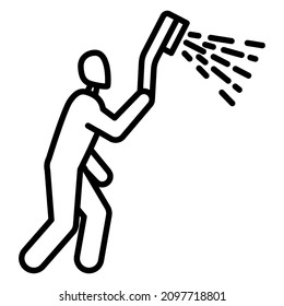 A person is bathing in the shower. Hygiene every day. An emblem for the shower. Vector icon, outline, isolated