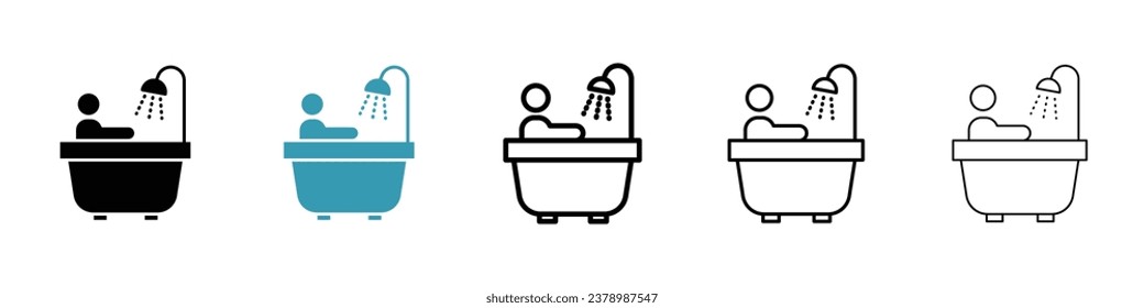 Person Bathing vector thin line icon set. hot water bathing bathtub vector symbol. take warm bath sign for web ui designs