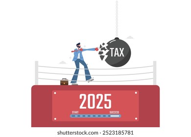 Una persona que lucha contra los impuestos en un ring de boxeo, lo que representa desafíos financieros para 2025.