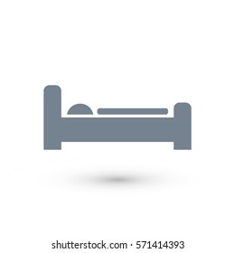 Person in bed. Hotel flat icon. Sleeping shelter sign. Isolated on 