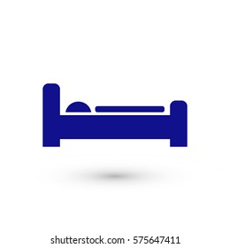 Person in bed. Hotel flat icon. Sleeping shelter sign. 