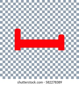 Person in bed. Hotel flat icon. Sleeping shelter sign. Isolated on white, vector on transparent background. Red icon