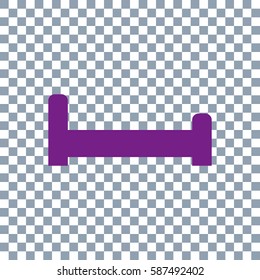 Person in bed. Hotel flat icon. Sleeping shelter sign on transparent background. Violet icon