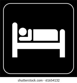 Persona en la cama. Icono plano del hotel. Signo de refugio de duelo, vector
