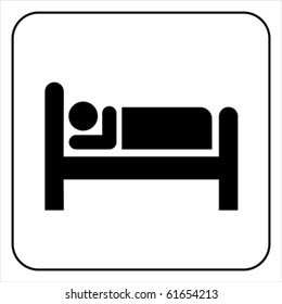 Person In Bed. Hotel Flat Icon. Sleeping Shelter Sign. Isolated On White, Vector