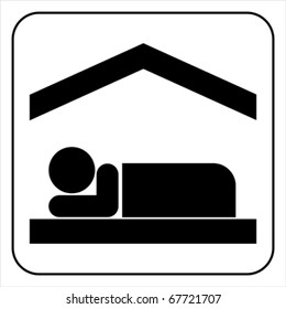 Person In Bed. Hotel Flat Icon. Sleeping Shelter Sign. Isolated On White, Vector