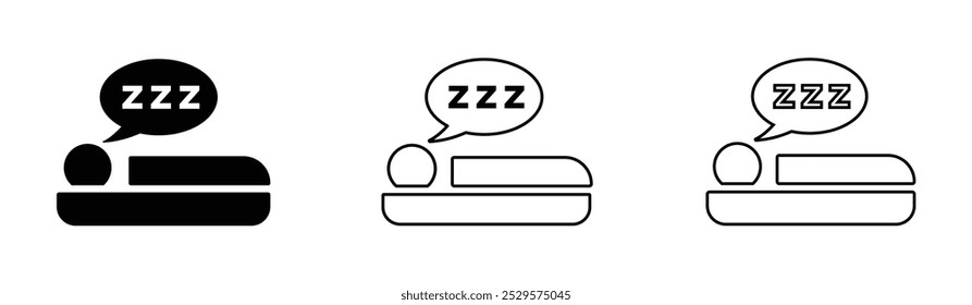 Person in bed, hotel flat vector icons set