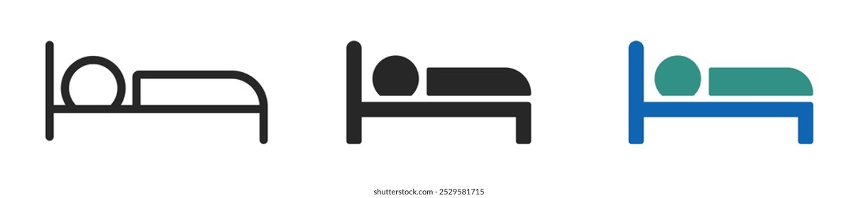 Persona en la cama. Colección de diseño de icono de Vector de hotel. Icono de persona durmiente