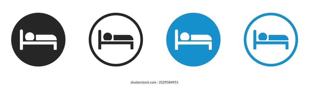 Persona en la cama. Colección de diseño de icono de Vector de hotel. Icono de persona durmiente. Signo de hotel