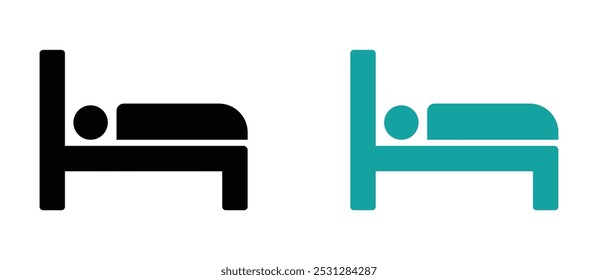 Person in bed, hotel vector icons