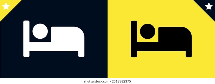 Pessoa no ícone de cama. Abrigo de dormir. dormir Hotel motéis, casa de hóspedes, alojamento ícone símbolo logotipo ilustração, traço editável, estilo de design plano isolado no branco