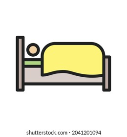 Persona en imagen vectorial de icono de cama. También se puede utilizar para objetos varios. Adecuado para aplicaciones móviles, aplicaciones web y medios impresos.