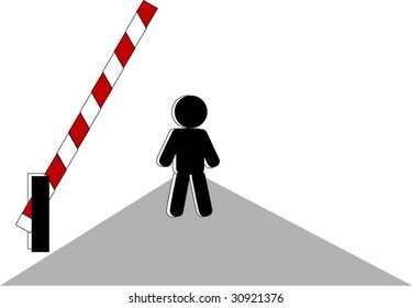 person before open barrier