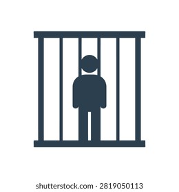 Person behind jail bars in imprisonment icon